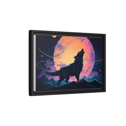 Wolf Howling at the Moon Canvas Art - Colorful Framed Wall Decor