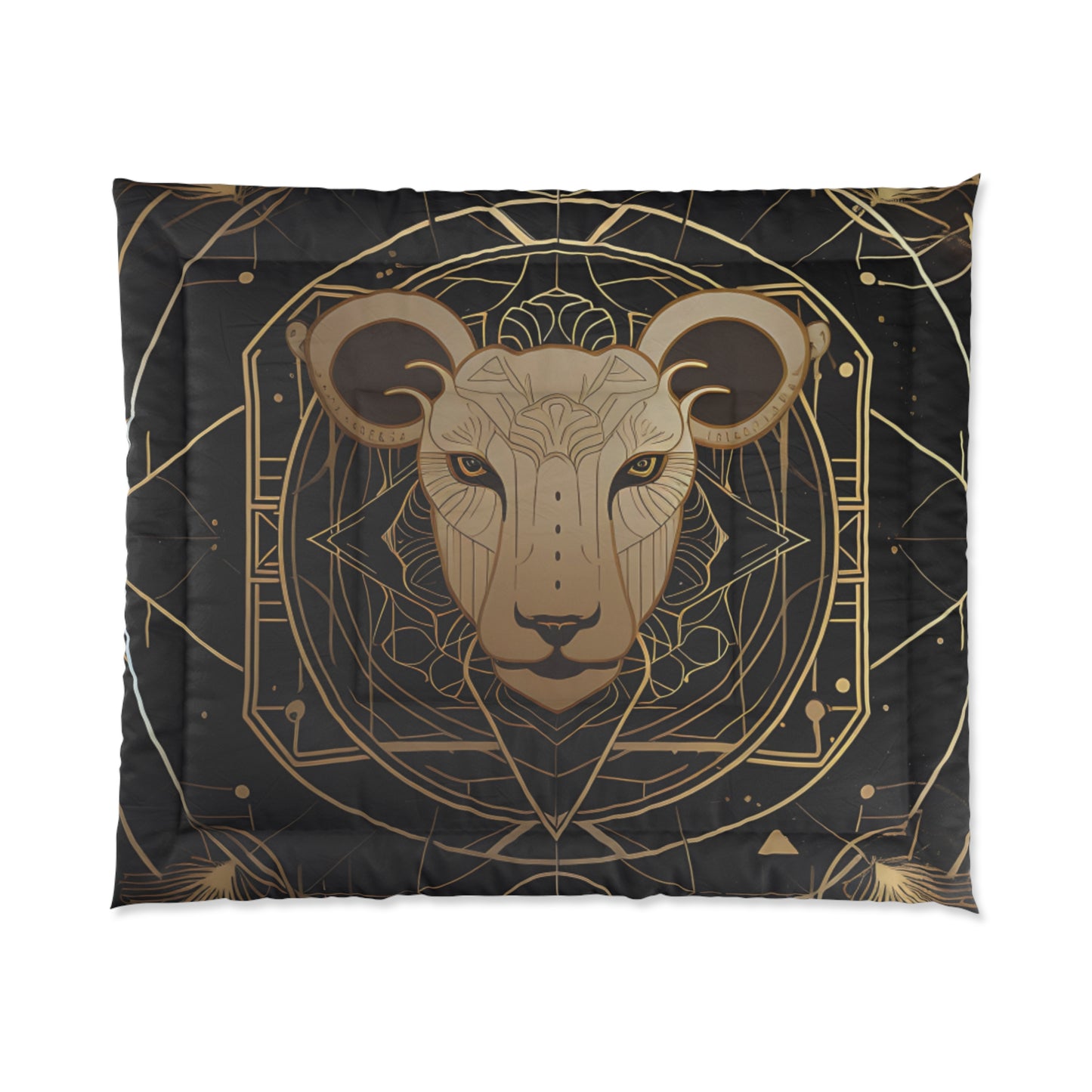 Lion Mandala Comforter - Luxurious Black & Gold Bedding for Cozy Spaces