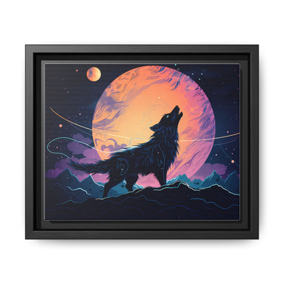 Wolf Howling at the Moon Canvas Art - Colorful Framed Wall Decor