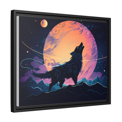 Wolf Howling at the Moon Canvas Art - Colorful Framed Wall Decor