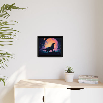 Wolf Howling at the Moon Canvas Art - Colorful Framed Wall Decor