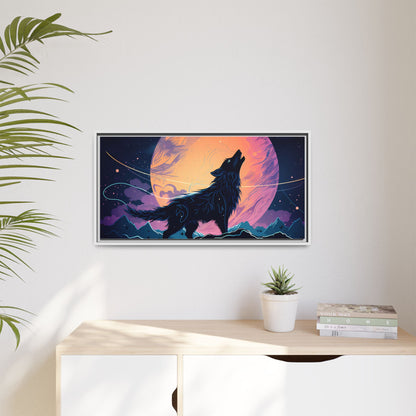 Wolf Howling at the Moon Canvas Art - Colorful Framed Wall Decor