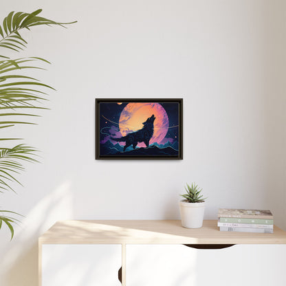 Wolf Howling at the Moon Canvas Art - Colorful Framed Wall Decor