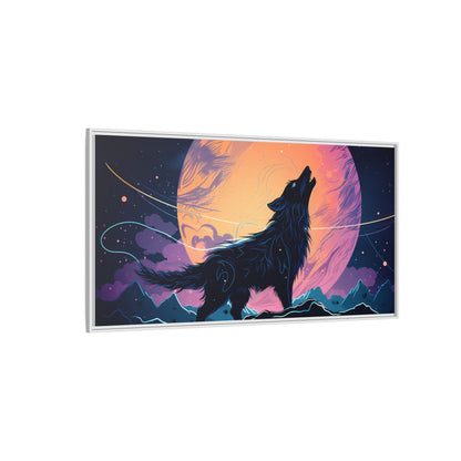 Wolf Howling at the Moon Canvas Art - Colorful Framed Wall Decor