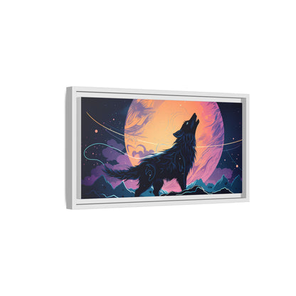 Wolf Howling at the Moon Canvas Art - Colorful Framed Wall Decor