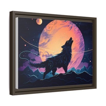 Wolf Howling at the Moon Canvas Art - Colorful Framed Wall Decor