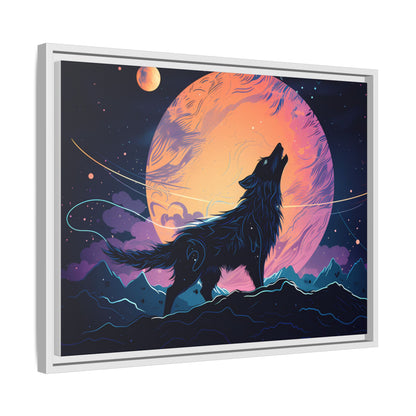 Wolf Howling at the Moon Canvas Art - Colorful Framed Wall Decor