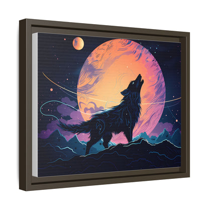 Wolf Howling at the Moon Canvas Art - Colorful Framed Wall Decor