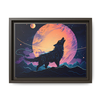 Wolf Howling at the Moon Canvas Art - Colorful Framed Wall Decor