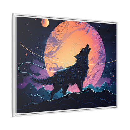 Wolf Howling at the Moon Canvas Art - Colorful Framed Wall Decor