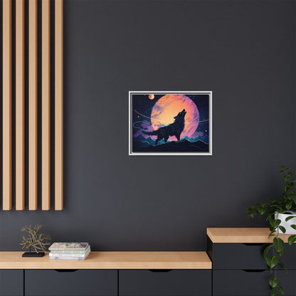 Wolf Howling at the Moon Canvas Art - Colorful Framed Wall Decor