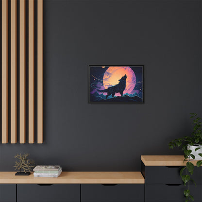 Wolf Howling at the Moon Canvas Art - Colorful Framed Wall Decor