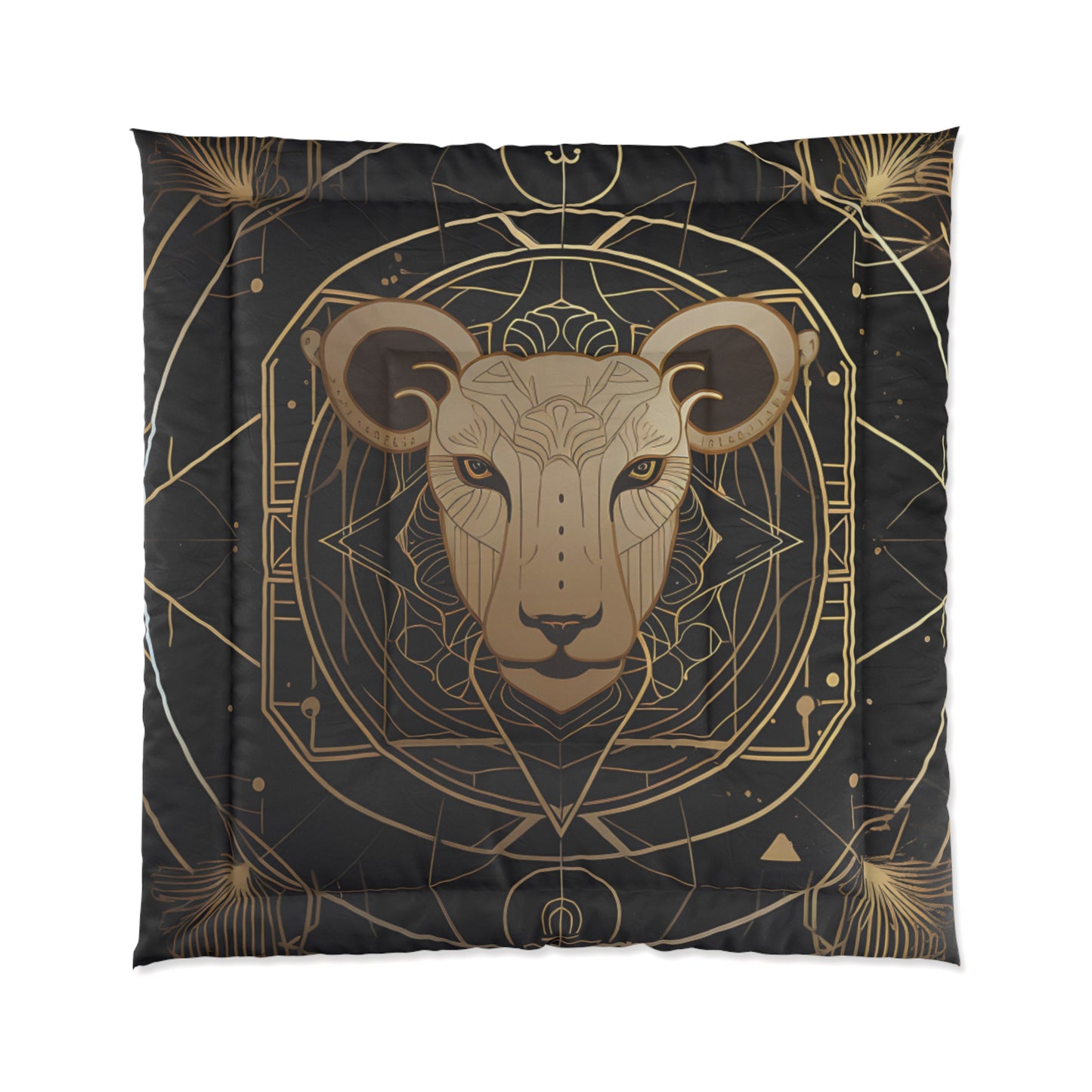 Lion Mandala Comforter - Luxurious Black & Gold Bedding for Cozy Spaces