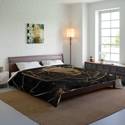 Lion Mandala Comforter - Luxurious Black & Gold Bedding for Cozy Spaces