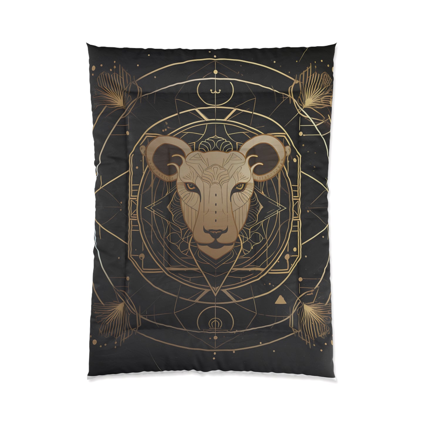 Lion Mandala Comforter - Luxurious Black & Gold Bedding for Cozy Spaces