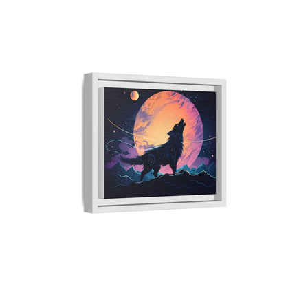 Wolf Howling at the Moon Canvas Art - Colorful Framed Wall Decor