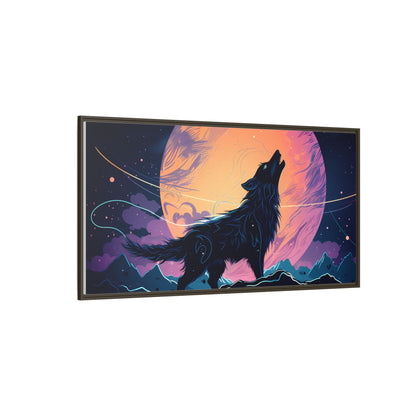 Wolf Howling at the Moon Canvas Art - Colorful Framed Wall Decor