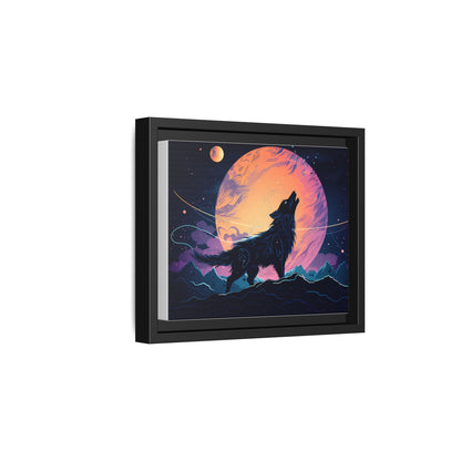 Wolf Howling at the Moon Canvas Art - Colorful Framed Wall Decor