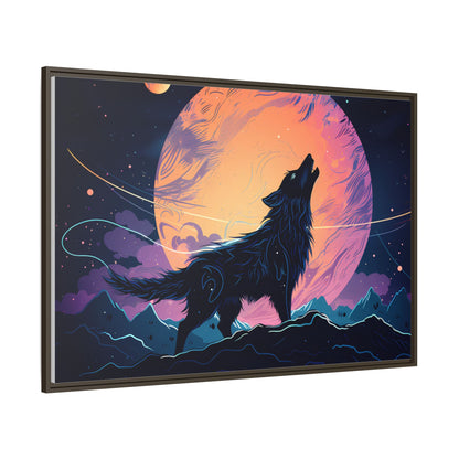 Wolf Howling at the Moon Canvas Art - Colorful Framed Wall Decor