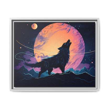 Wolf Howling at the Moon Canvas Art - Colorful Framed Wall Decor