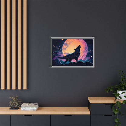 Wolf Howling at the Moon Canvas Art - Colorful Framed Wall Decor