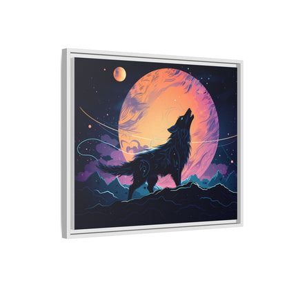 Wolf Howling at the Moon Canvas Art - Colorful Framed Wall Decor