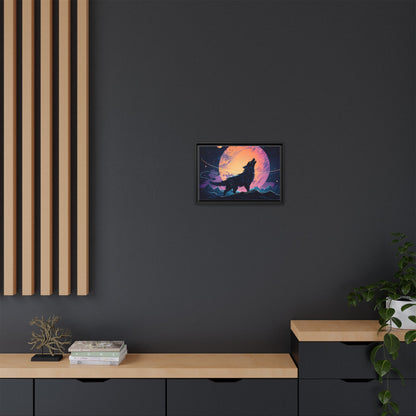 Wolf Howling at the Moon Canvas Art - Colorful Framed Wall Decor