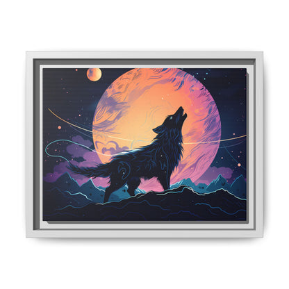 Wolf Howling at the Moon Canvas Art - Colorful Framed Wall Decor