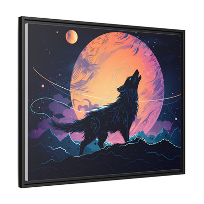 Wolf Howling at the Moon Canvas Art - Colorful Framed Wall Decor