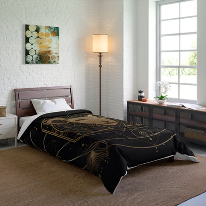 Lion Mandala Comforter - Luxurious Black & Gold Bedding for Cozy Spaces