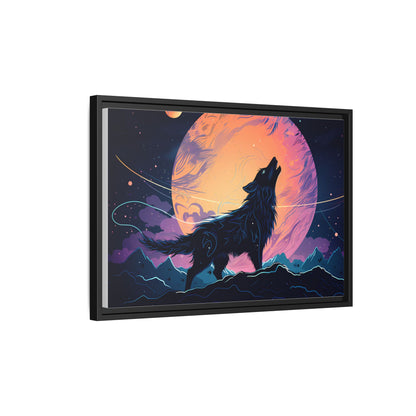 Wolf Howling at the Moon Canvas Art - Colorful Framed Wall Decor