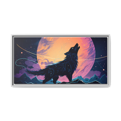 Wolf Howling at the Moon Canvas Art - Colorful Framed Wall Decor