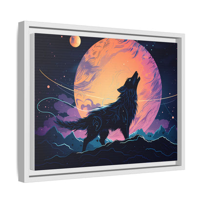 Wolf Howling at the Moon Canvas Art - Colorful Framed Wall Decor