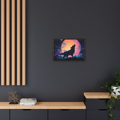 Wolf Howling at the Moon Canvas Art - Colorful Framed Wall Decor