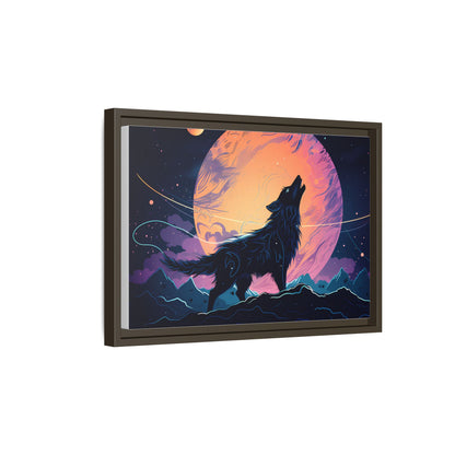 Wolf Howling at the Moon Canvas Art - Colorful Framed Wall Decor