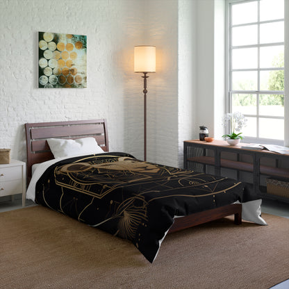 Lion Mandala Comforter - Luxurious Black & Gold Bedding for Cozy Spaces