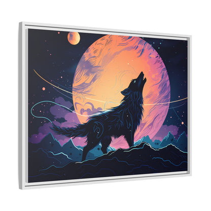 Wolf Howling at the Moon Canvas Art - Colorful Framed Wall Decor