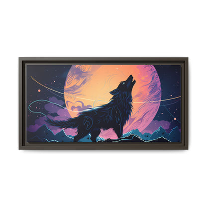 Wolf Howling at the Moon Canvas Art - Colorful Framed Wall Decor