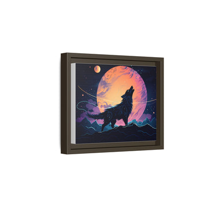 Wolf Howling at the Moon Canvas Art - Colorful Framed Wall Decor