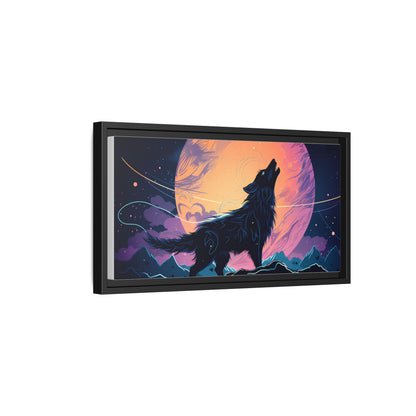 Wolf Howling at the Moon Canvas Art - Colorful Framed Wall Decor