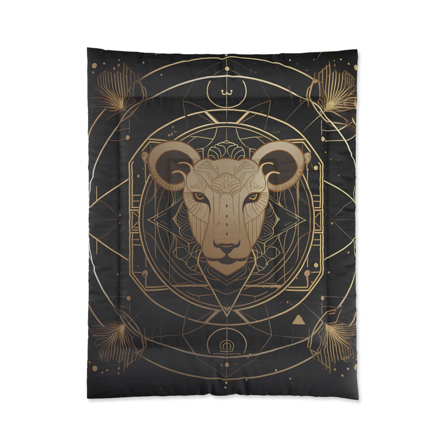 Lion Mandala Comforter - Luxurious Black & Gold Bedding for Cozy Spaces