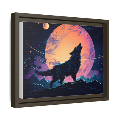 Wolf Howling at the Moon Canvas Art - Colorful Framed Wall Decor